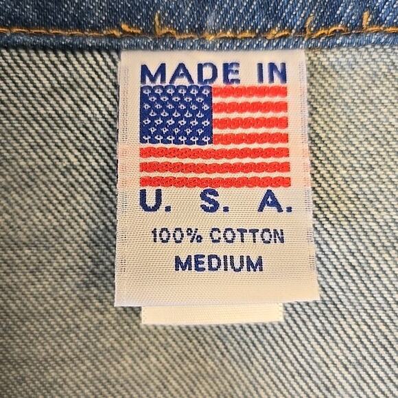 Vtg Tyca Mens Denim Jean Jacket Embossed Guitar Sz M Trucker USA Rockabilly Blue - Picture 3 of 8